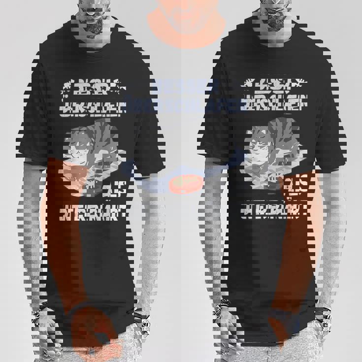 スリープシャツ猫、面白い、ドイツ語で Tシャツ 面白い贈り物