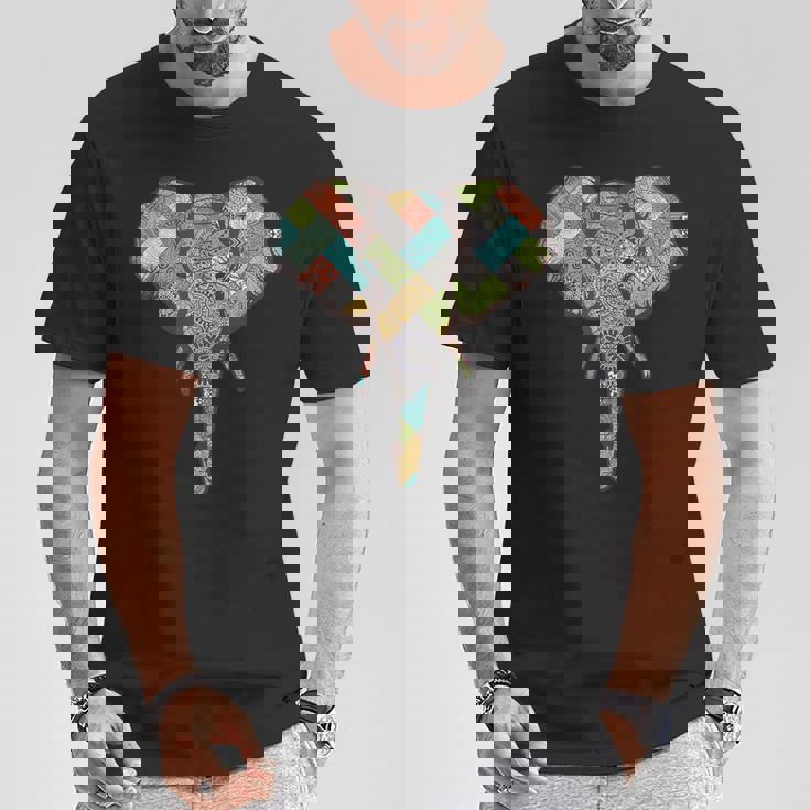 ゾウ I ワイルドライフ I カラフルなゾウ Tシャツ 面白い贈り物