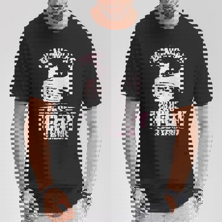 チューバ 水彩 チューバと猫 Tシャツ 面白い贈り物