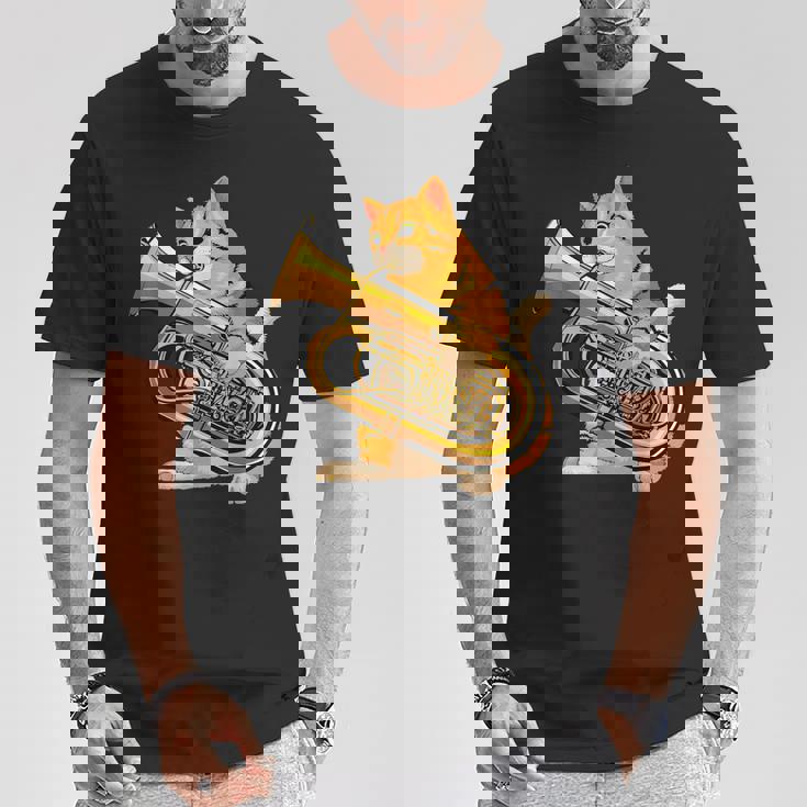 チューバを弾く面白い猫ギフト かわいい子猫ミュージシャンファン Tシャツ 面白い贈り物