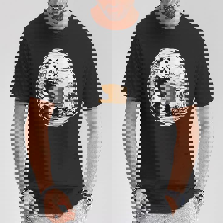 トラック運転手 パンダ 運送業 水墨画 和風 おもしろ 動物 Tシャツ 面白い贈り物