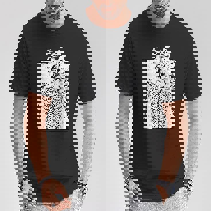 ハロウィーン コーヒー ドリンク スケルトン コーヒースカル Tシャツ 面白い贈り物