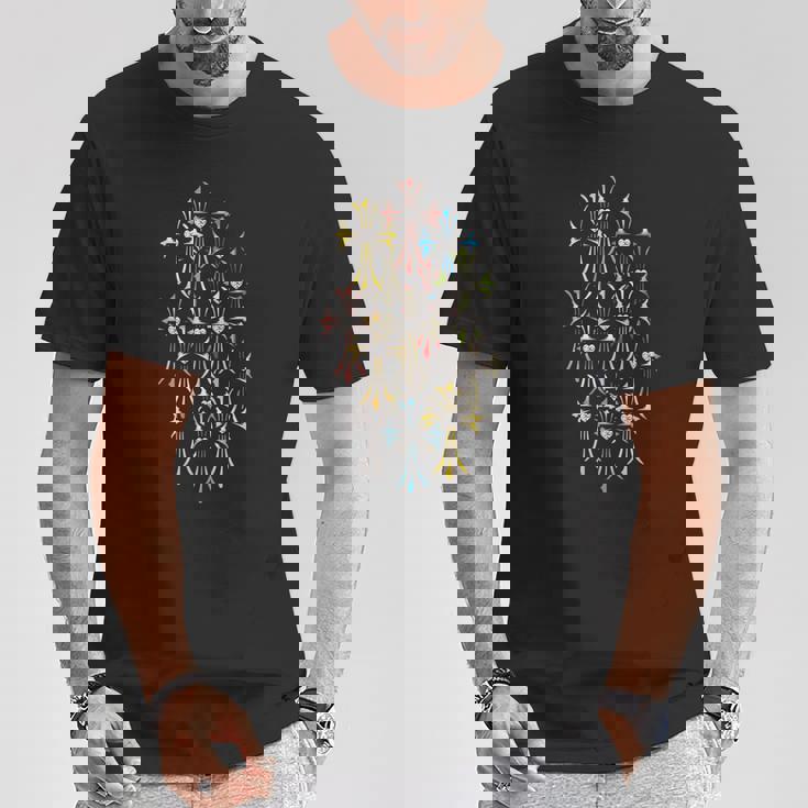 ハート ダイヤ クロス カラフル バリエーション 長袖tシャツ Tシャツ 面白い贈り物