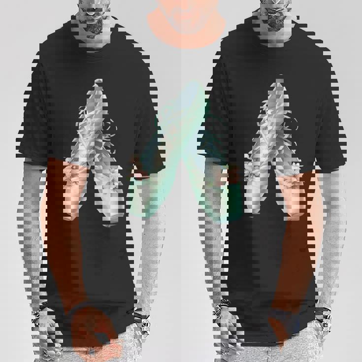 バレリーナガール ミントグリーン ダンス バレエ水彩画 Tシャツ 面白い贈り物