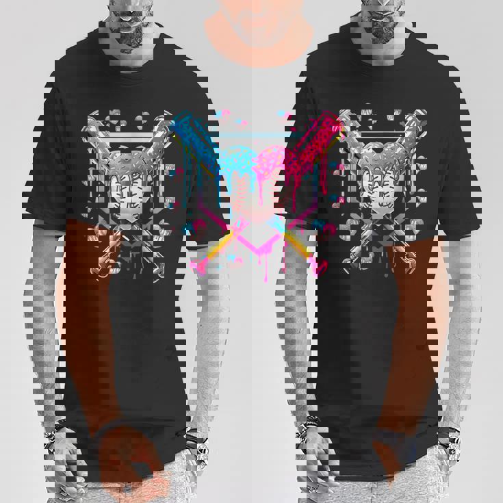 バレンタイン 野球 ハート 滴る アイスクリーム ミニハート Tシャツ 面白い贈り物