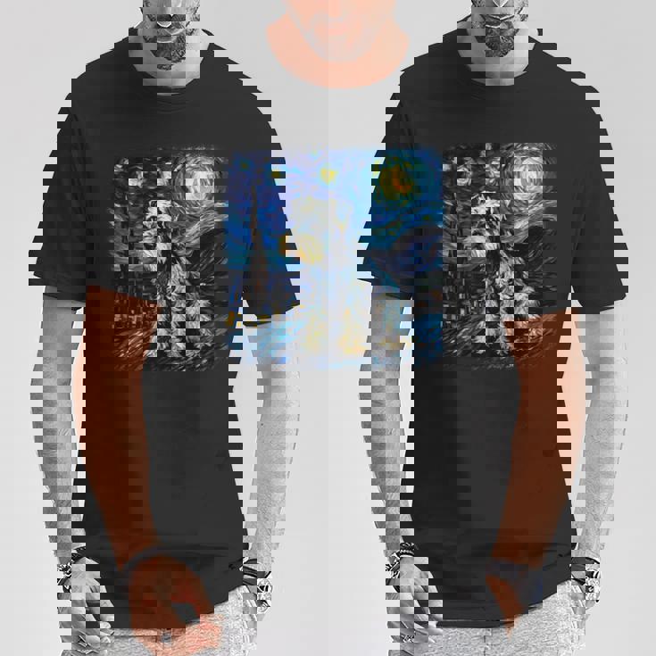 バン・ゴッホ 星月夜ミニチュア・シュナウザー 長袖tシャツ Tシャツ 面白い贈り物