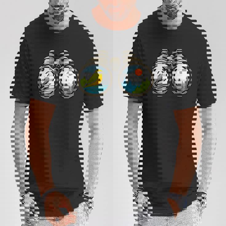 バードウォッチング双眼鏡デザイン Tシャツ 面白い贈り物