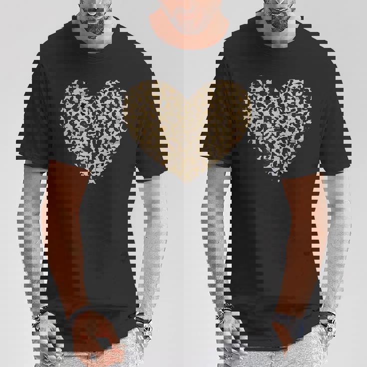 ヒョウ柄ハートソフトベージュ Tシャツ 面白い贈り物