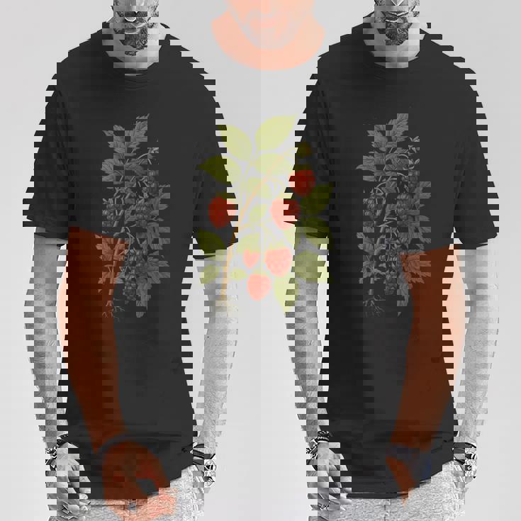 ビンテージボタニカルラズベリー自然アートプリント。 Tシャツ 面白い贈り物
