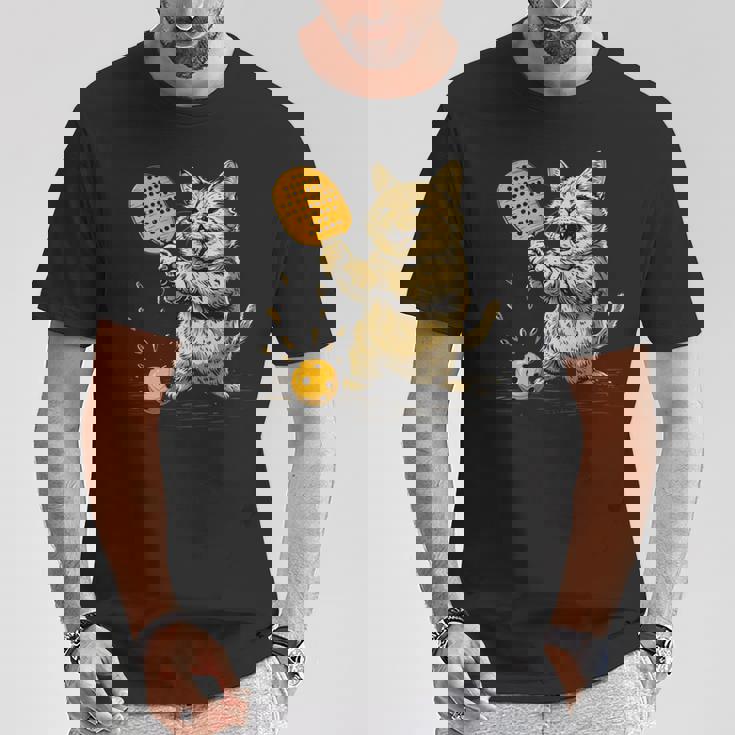 ピックルボール選手 ピックルボールの猫 長袖tシャツ Tシャツ 面白い贈り物