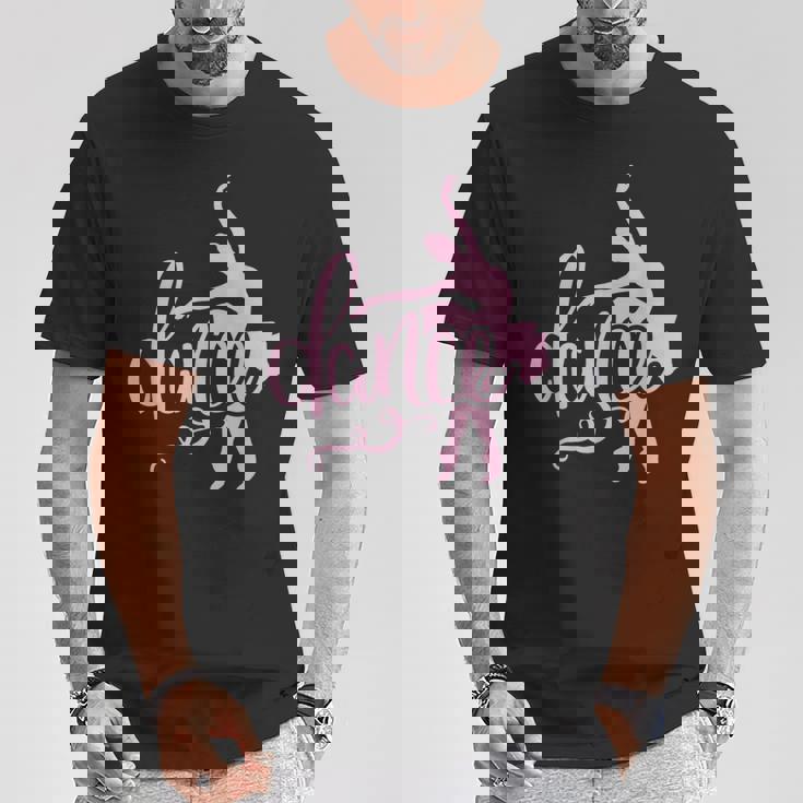 ピンクのバレエダンサー、スクリプトダンスレタリングデザイン。 Tシャツ 面白い贈り物