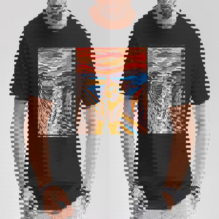 ファニー タビーキャット 絵画 ムンクの叫び パロディ Tシャツ 面白い贈り物