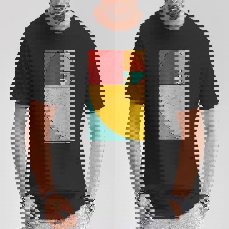 フィボナッチスパイラル幾何学アート Tシャツ 面白い贈り物