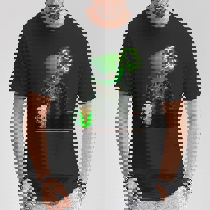 ブラックラボシャツ シャムロック アイリッシュドッグ 絵 聖パトリックス Tシャツ 面白い贈り物