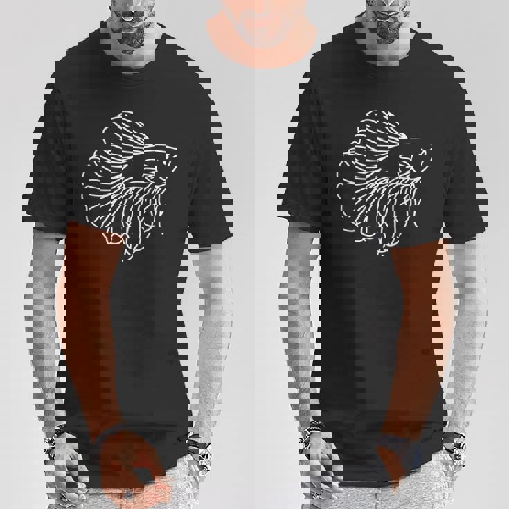 ベタ ラインアート アクアリウム 熱帯魚デザイン 長袖tシャツ Tシャツ 面白い贈り物