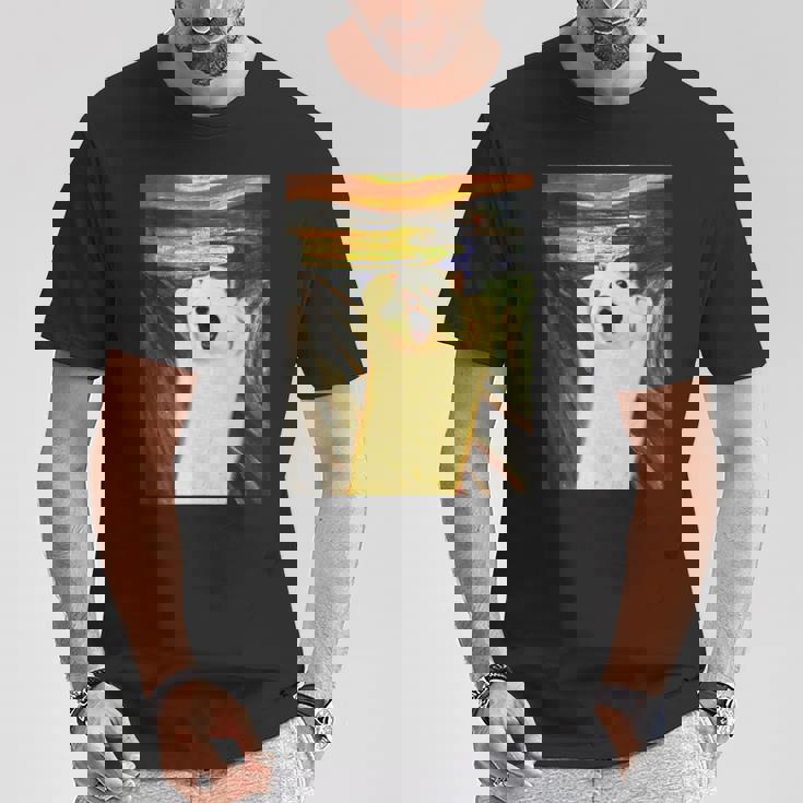 ポメラニアン 面白いtシャツ 犬 ムンクの叫び かわいい メンズ 子供 おもしろ 服 グッズ ネタ わんこ Tシャツ 面白い贈り物