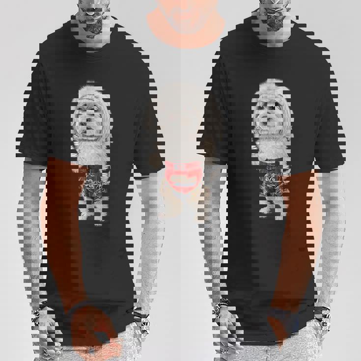 ムエタイキックボクシングチャンピオンとしてのマルチーズドッグ Tシャツ 面白い贈り物