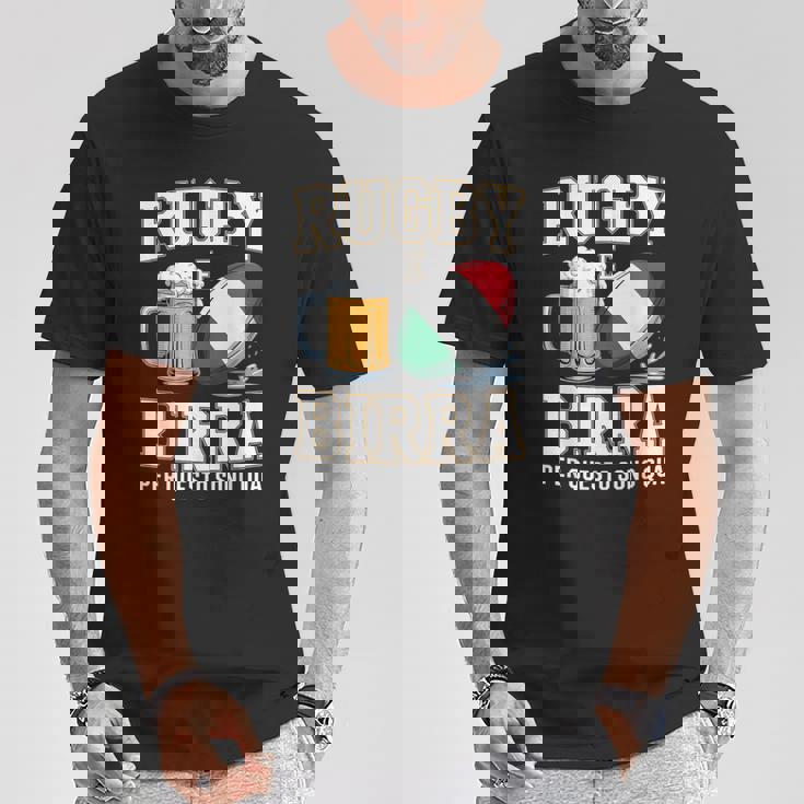 ラグビーとビール だからこそ私はここにいます イタリアのラグビーファン Tシャツ 面白い贈り物