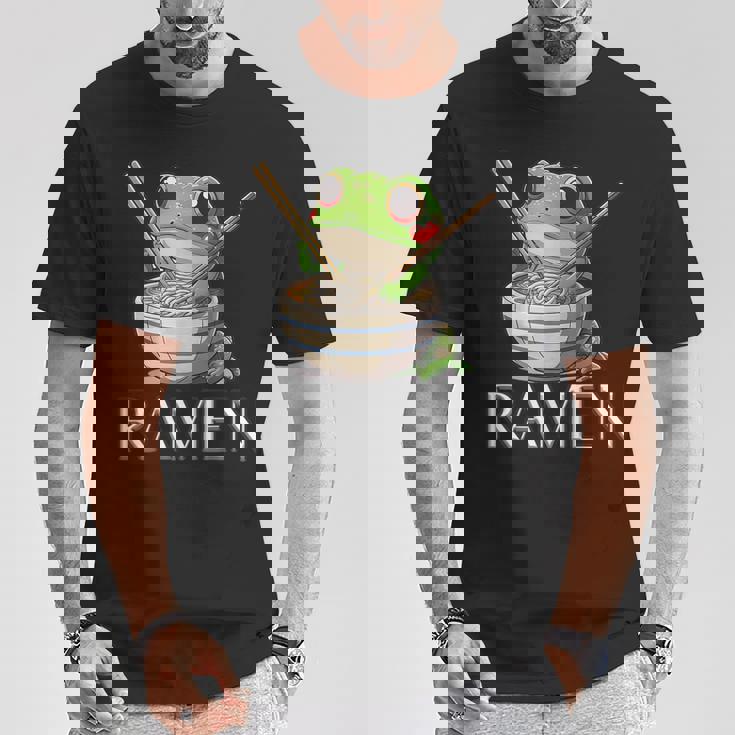 ラーメンを食べるカエルの麺 カワイイ 美的 日本アニメ Tシャツ 面白い贈り物