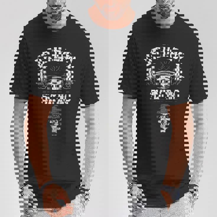 リフトヘビーステイエモジムとフィットネスウエイトリフティング Tシャツ 面白い贈り物