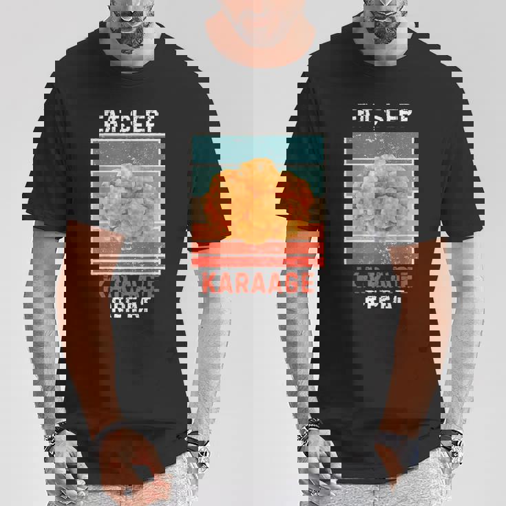 レトロ 食べる 寝る からあげ リピート ヴィンテージ からあげ フード好き Tシャツ 面白い贈り物