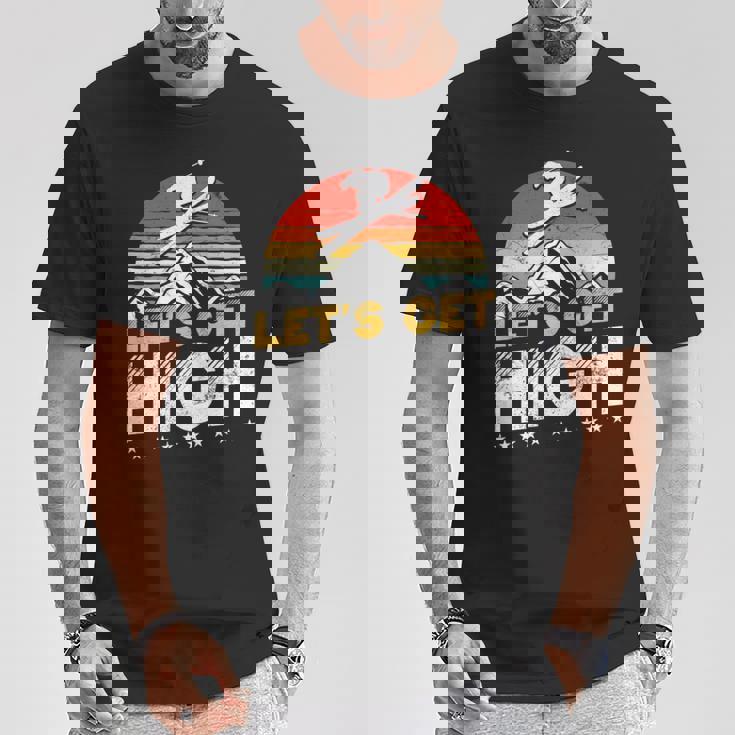 レトロヴィンテージスキー Let's Get High 長袖tシャツ Tシャツ 面白い贈り物