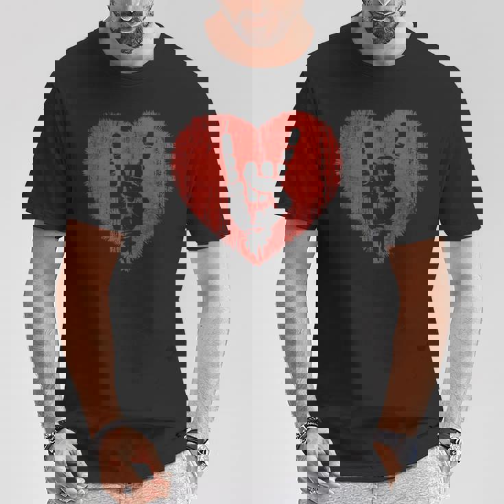 ロックミュージックラバーレッドハートロックンロール Tシャツ 面白い贈り物