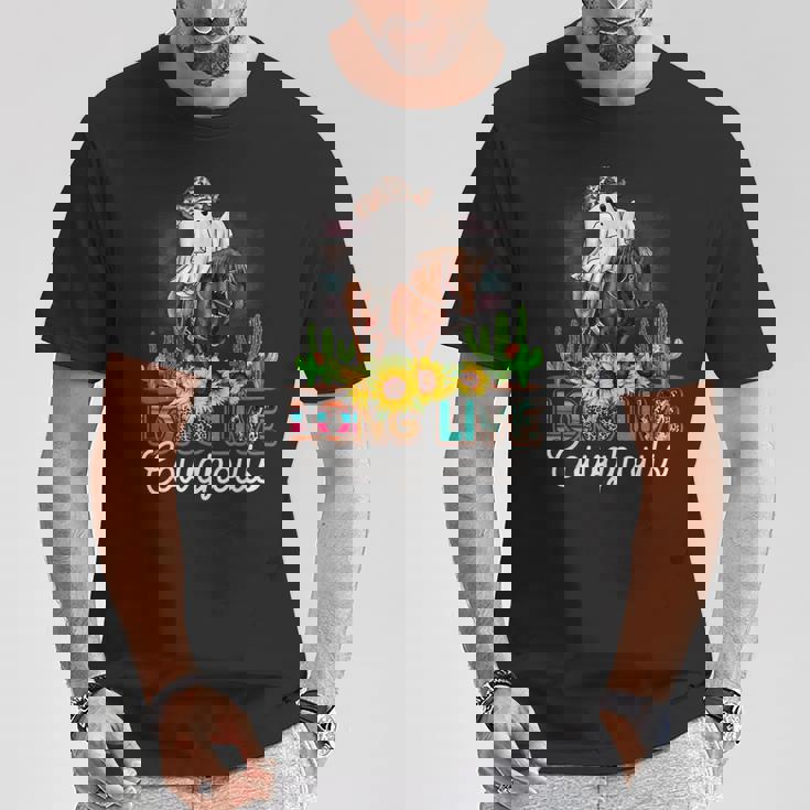 ロングライブ カウグール ウエスタンゴースト 乗馬馬 ハロウィン Tシャツ 面白い贈り物