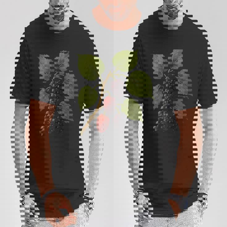 ヴィンテージ ボタニカル 桑 自然 フルーツ アートプリント Tシャツ 面白い贈り物