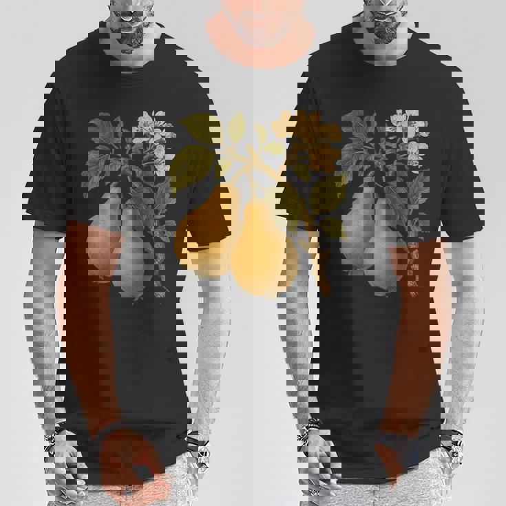 ヴィンテージボタニカル梨アートプリント Tシャツ 面白い贈り物