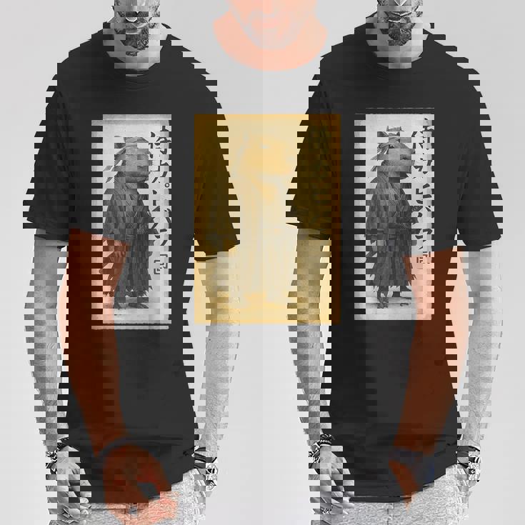 侍カピバラジャパン ビンテージアート Tシャツ 面白い贈り物