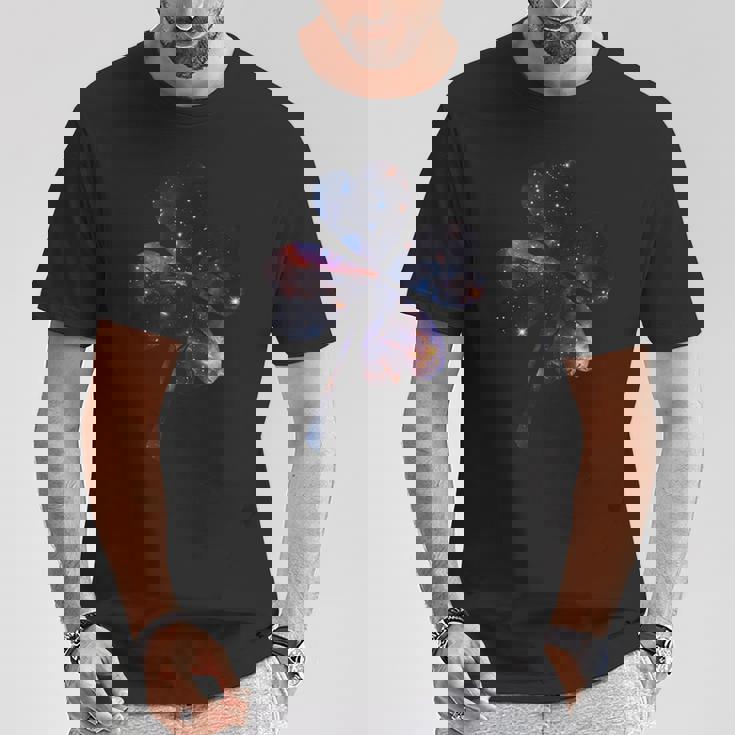 四つ葉のクローバーのシルエット 宇宙 美的 ギャラクシー Tシャツ 面白い贈り物