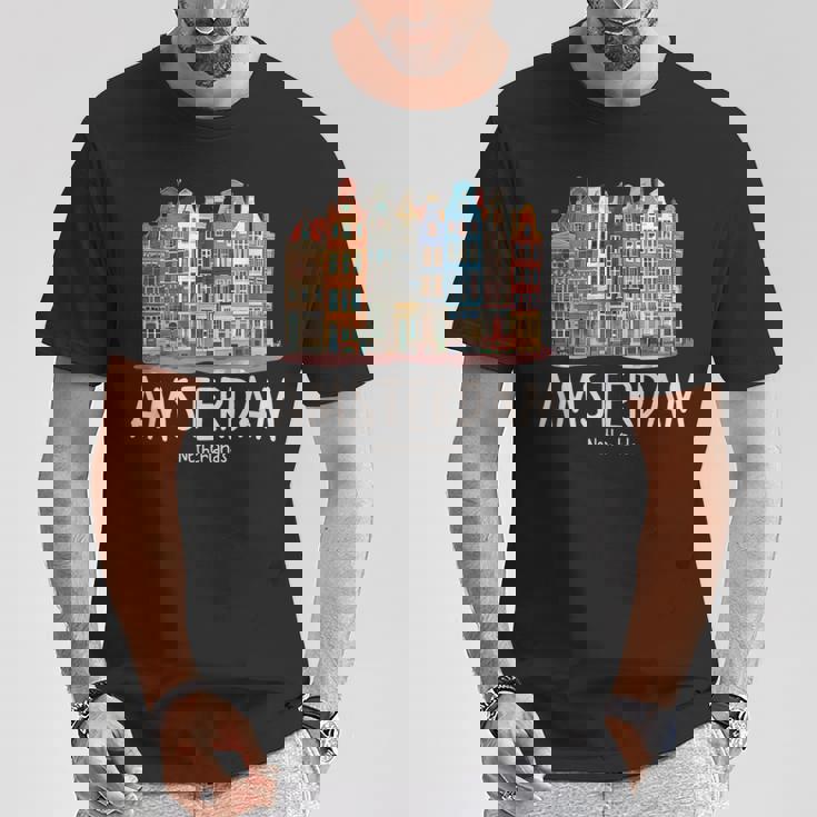 夜のアムステルダム-オランダオランダ-アムステルダム Tシャツ 面白い贈り物