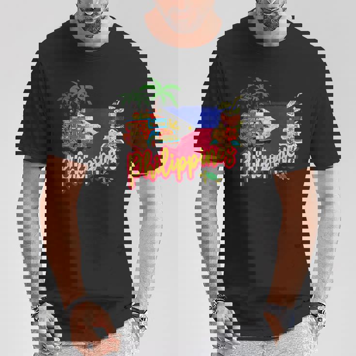 旗のヤシの木のお土産とフィリピンのヴィンテージメガネザル Tシャツ 面白い贈り物