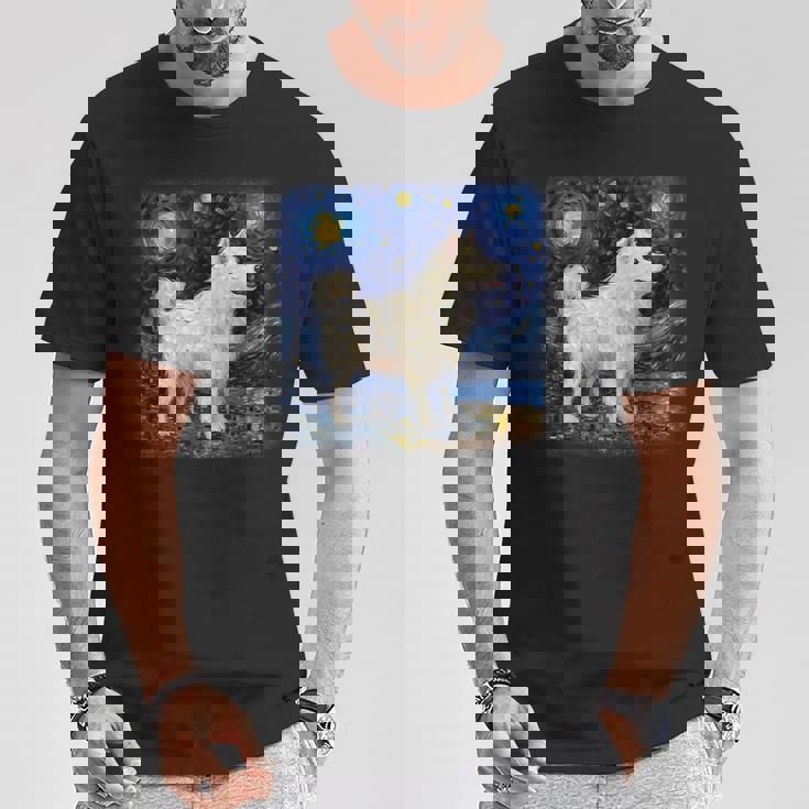 星月夜の犬 ヴァン・ゴッホ サモエド Tシャツ 面白い贈り物