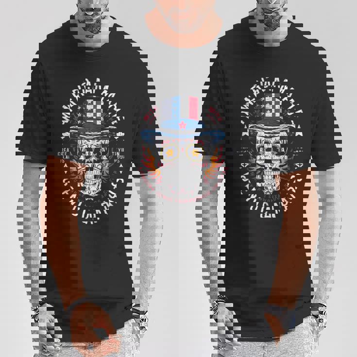 本物のメキシカンパーツを使用したアメリカ製スカル。 Tシャツ 面白い贈り物