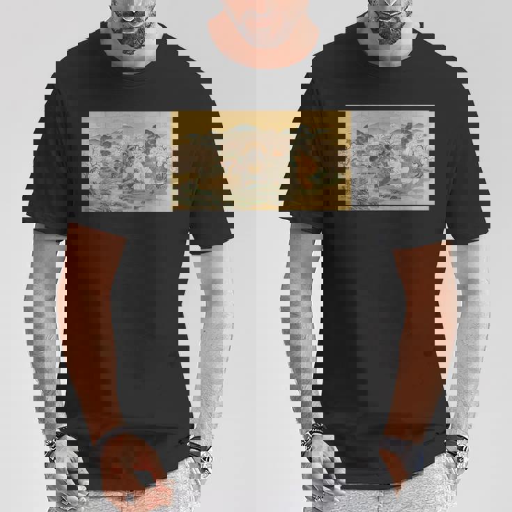 狸 狐 屏風絵 日本画 たぬき きつね Tシャツ 面白い贈り物