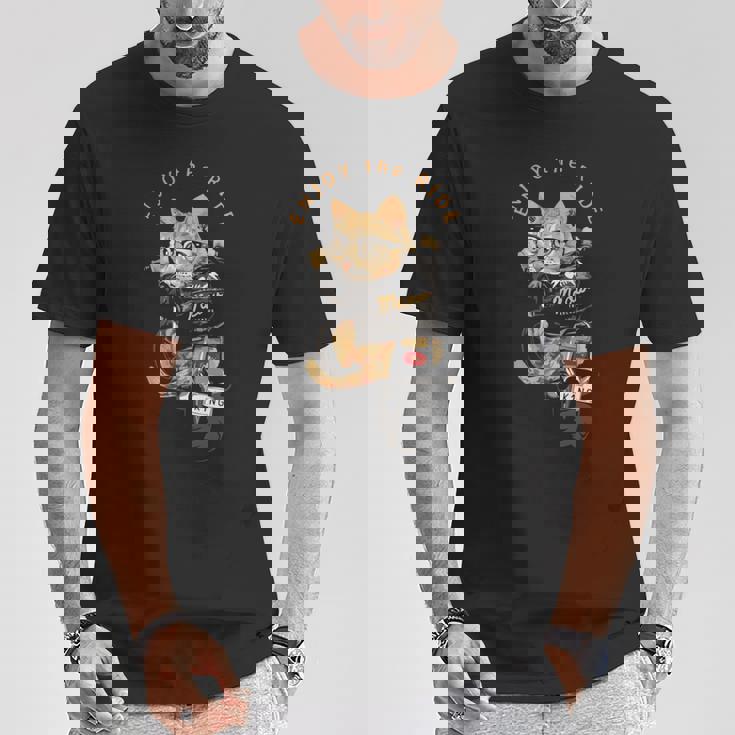 猫 おもしろ バイク オートバイ ねこ ライダース バイカー 面白い ネコ 長袖tシャツ Tシャツ 面白い贈り物