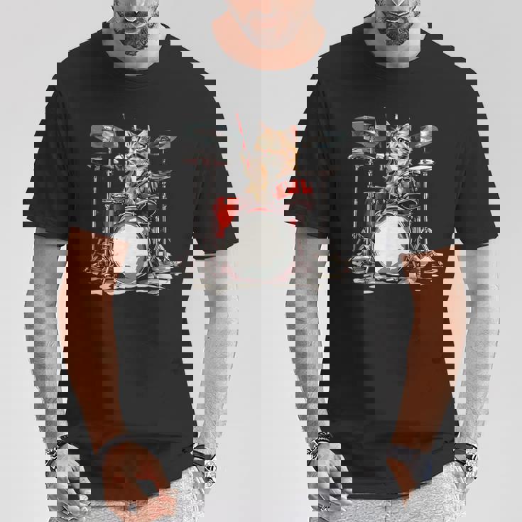 猫太鼓ドラムスティックかわいい猫と音楽 Tシャツ 面白い贈り物