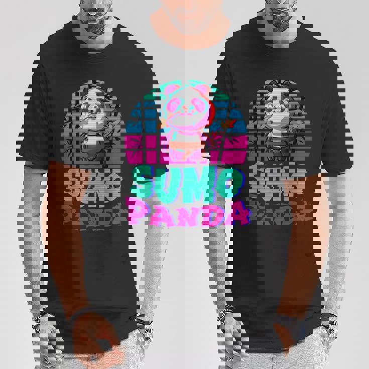 相撲パンダ力士ベーパーウェーブ和風美学 Tシャツ 面白い贈り物