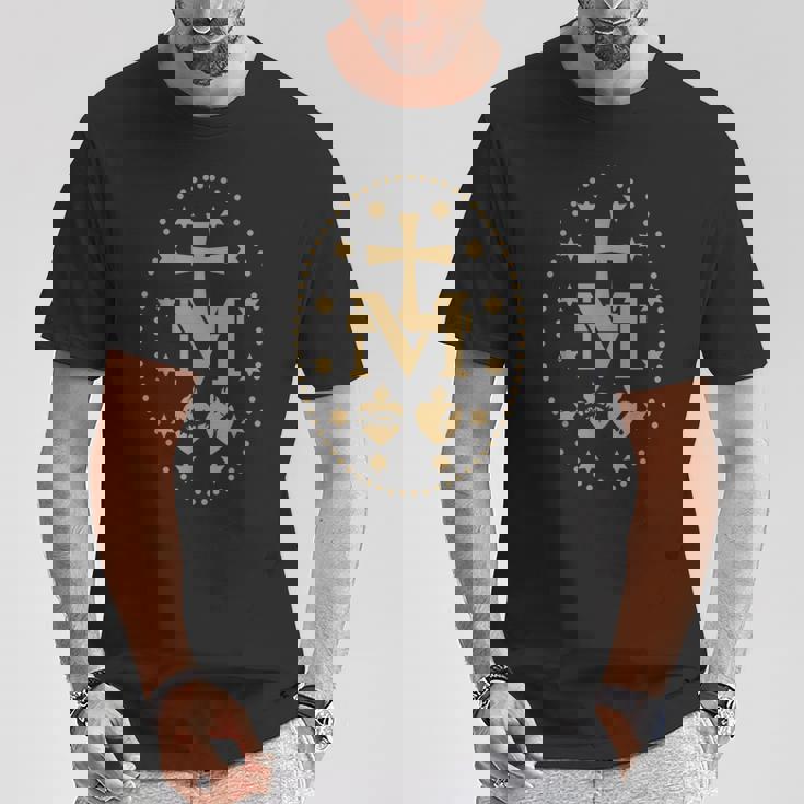 聖母マリアの奇跡のメダル カトリック聖母 Tシャツ 面白い贈り物