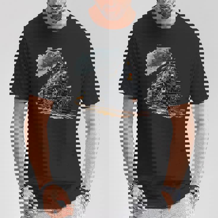 蒸気機関車 鉄道 機関車 ギフト 蒸気機関車 長袖tシャツ Tシャツ 面白い贈り物