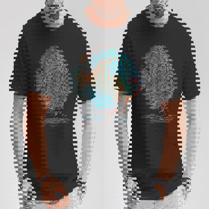 青 円盤魚 アクアリウム フィッシュキーパー Tシャツ 面白い贈り物