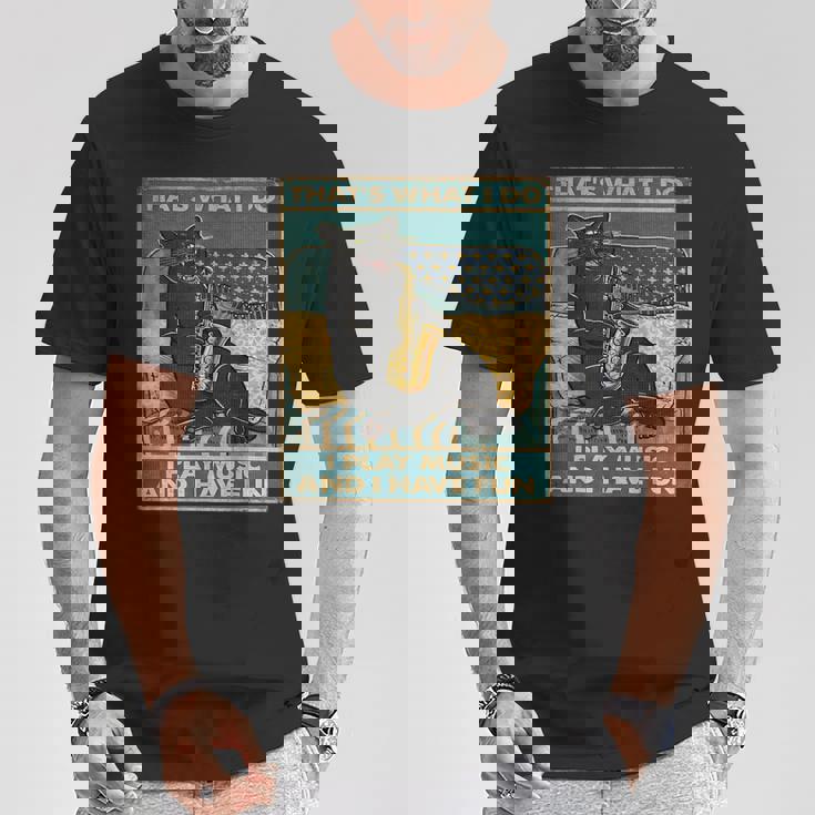 面白い レトロ 猫 演奏 サックス ヴィンテージ 音楽 Tシャツ 面白い贈り物