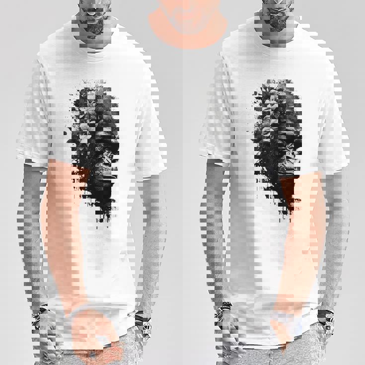 Gorilla Flowers モンキーアニマルプリントアート ゴリラ Tシャツ 面白い贈り物