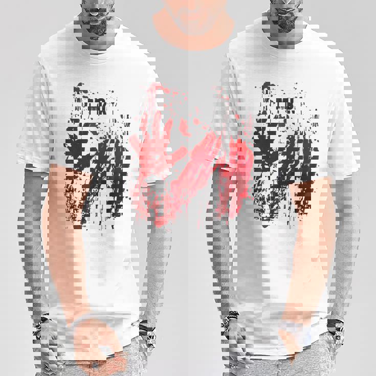 I'm Ok シャツ 血まみれ シャツ 手 血のはね 血 ステンド Tシャツ 面白い贈り物