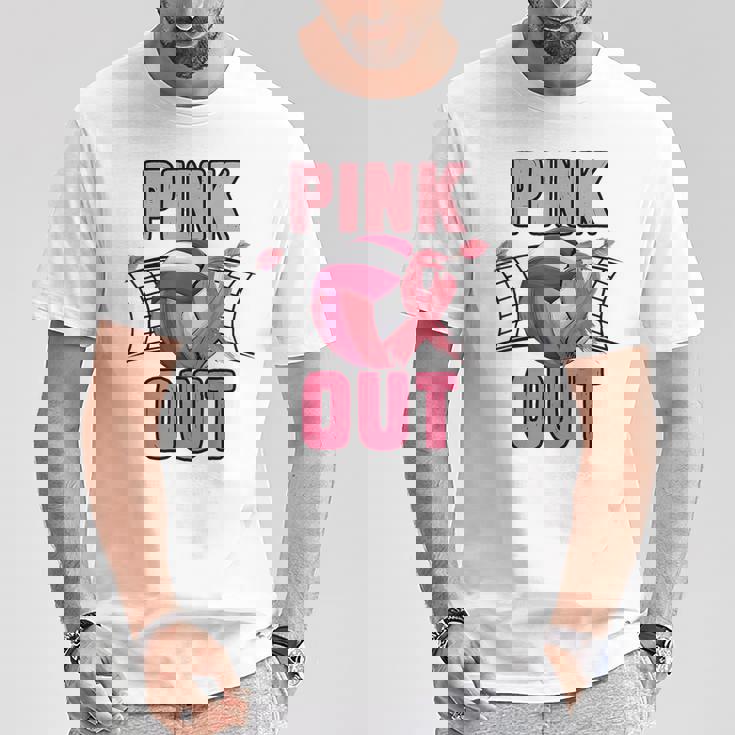 Pink Out Volleyball Breast Cancer Awareness Ribbon Volley T-Shirt Unique Gifts