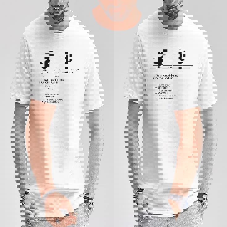 You Are Offline Low Resolution Pixel Dinosaurcreen Tシャツ 面白い贈り物