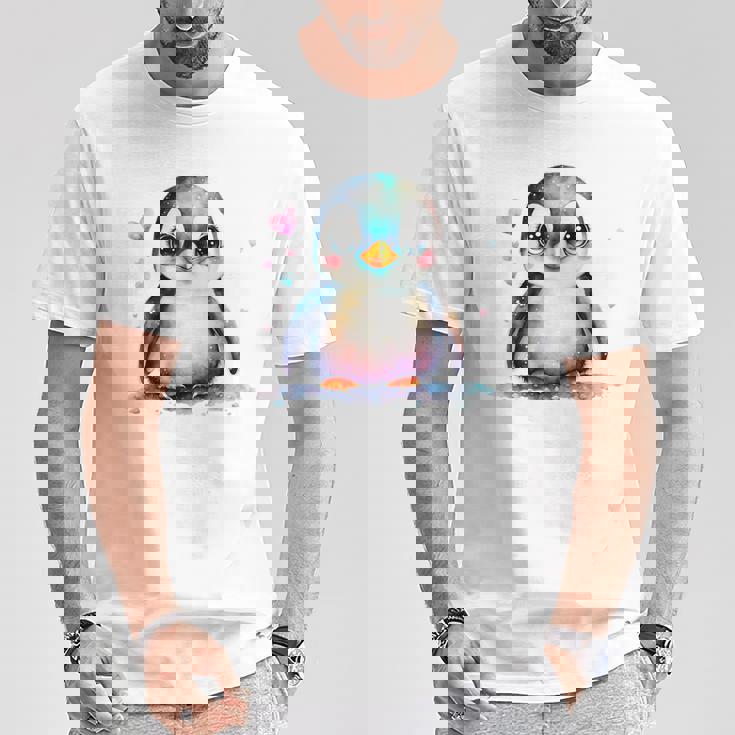 ちょっと可愛い赤ちゃんペンギンの鳥とハートのペンギン。 Tシャツ 面白い贈り物