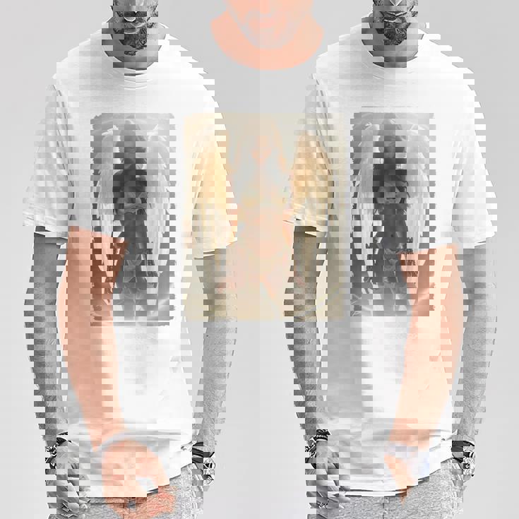 バックプリントtシャツ セクシーなブルネットエンジェルピンナップガール 長袖tシャツ Tシャツ 面白い贈り物